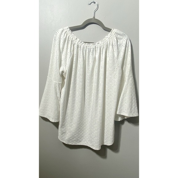 Melissa Paige Women's White Eyelet Top Size L Oversized Resort Boho Cowgirl - Picture 3 of 7